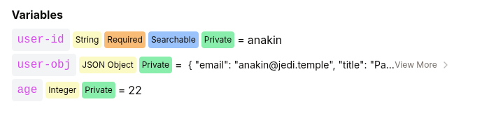 Three variables on the LittleHorse dashboard: user-id, email, and user-object