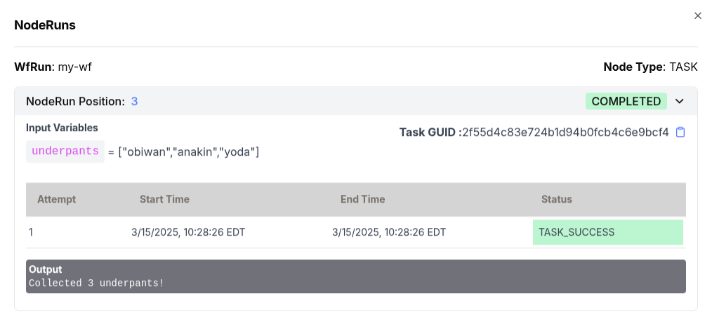 The profit TaskRun has been executed with the all-underpants variable, which was updated by each interrupt thread.