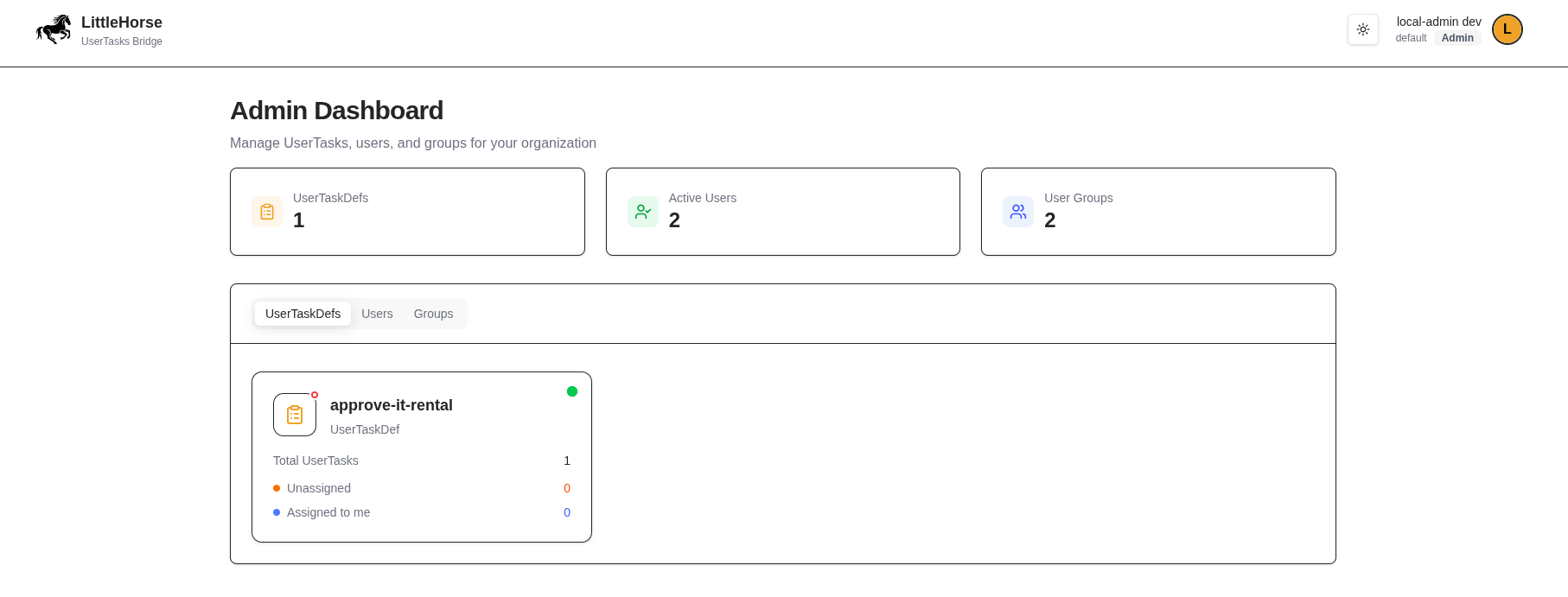 The UTB Console A screenshot of the Pony ID Console showing the User Task Definition.